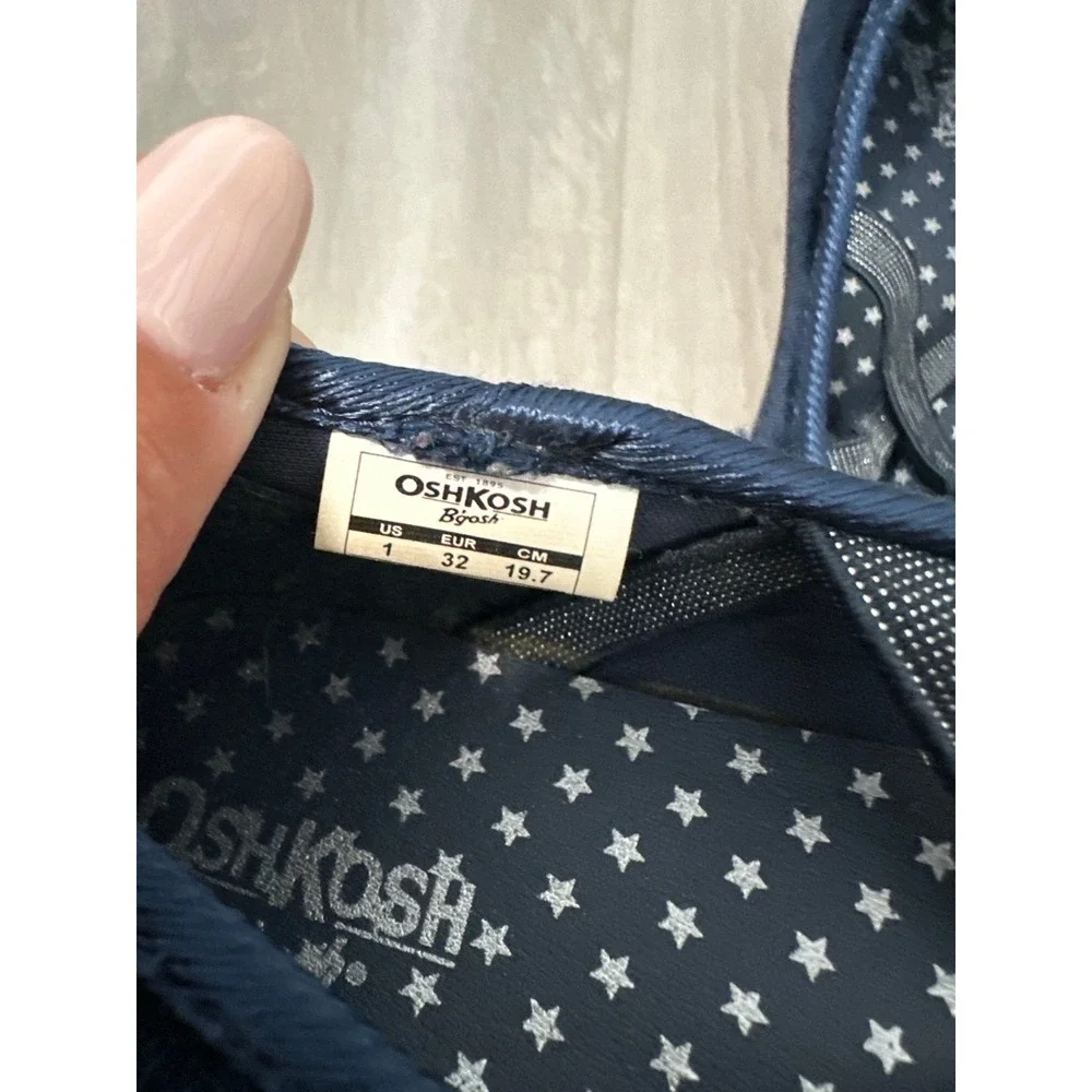 OshKosh B'gosh Ballet Flats Girls Size 1 Navy Blue Good Velvet Bow Elastic Strap